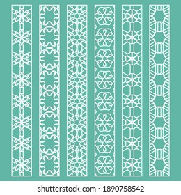 Vector set of line borders with geometric repeating texture. Isolated design elements for page decoration, headline, banners, wedding invitation cards. Fashion white lace collection