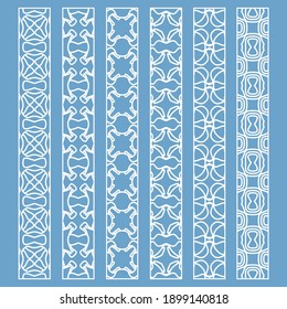 Vector set of line borders with geometric repeating texture. Isolated design elements for page decoration, headline, banners, wedding invitation cards. Fashion white lace collection