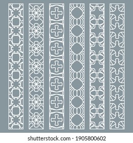 Vector set of line borders with geometric repeating texture. Isolated design elements for page decoration, headline, banners, wedding invitation cards. Fashion white lace collection