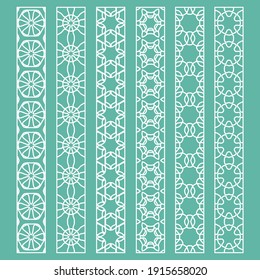 Vector set of line borders with geometric repeating texture. Isolated design elements for page decoration, headline, banners, wedding invitation cards. Fashion white lace collection