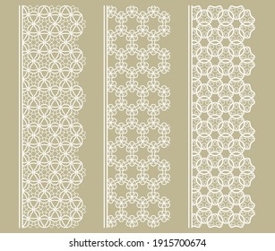 Conjunto vectorial de bordes de línea con textura repetitiva geométrica. Elementos de diseño aislados para la decoración de páginas, titular, banners, tarjetas de invitación para bodas. Colección de encajes blancos de moda