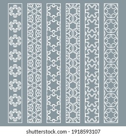 Vector set of line borders with geometric repeating texture. Isolated design elements for page decoration, headline, banners, wedding invitation cards. Fashion white lace collection