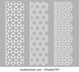 Vector set of line borders with geometric repeating texture. Isolated design elements for page decoration, headline, banners, wedding invitation cards. Fashion white lace collection