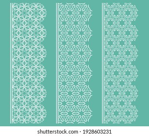 Vector set of line borders with geometric repeating texture. Isolated design elements for page decoration, headline, banners, wedding invitation cards. Fashion white lace collection