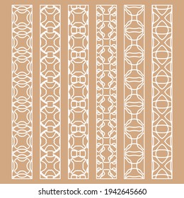 Vector set of line borders with geometric repeating texture. Isolated design elements for page decoration, headline, banners, wedding invitation cards. Fashion white lace collection