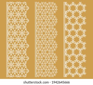 Vector set of line borders with geometric repeating texture. Isolated design elements for page decoration, headline, banners, wedding invitation cards. Fashion white lace collection