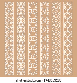 Vector set of line borders with geometric repeating texture. Isolated design elements for page decoration, headline, banners, wedding invitation cards. Fashion white lace collection