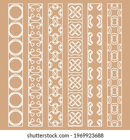 Vector set of line borders with geometric repeating texture. Isolated design elements for page decoration, headline, banners, wedding invitation cards. Fashion white lace collection