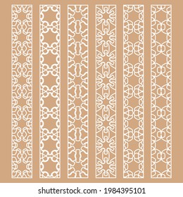 Vector set of line borders with geometric repeating texture. Isolated design elements for page decoration, headline, banners, wedding invitation cards. Fashion white lace collection