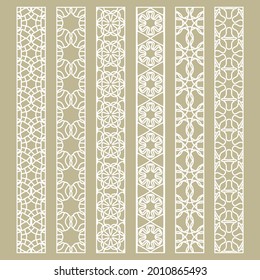 Vector set of line borders with geometric repeating texture. Isolated design elements for page decoration, headline, banners, wedding invitation cards. Fashion white lace collection