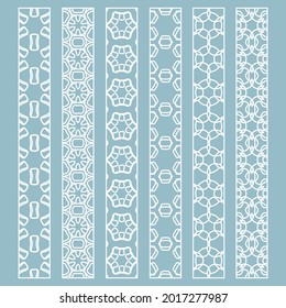 Vector set of line borders with geometric repeating texture. Isolated design elements for page decoration, headline, banners, wedding invitation cards. Fashion white lace collection