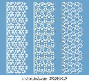 Vector set of line borders with geometric repeating texture. Isolated design elements for page decoration, headline, banners, wedding invitation cards. Fashion white lace collection