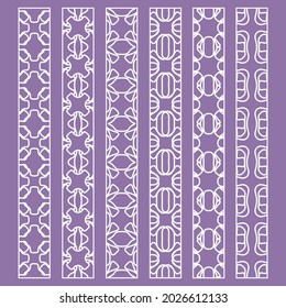 Vector set of line borders with geometric repeating texture. Isolated design elements for page decoration, headline, banners, wedding invitation cards. Fashion white lace collection