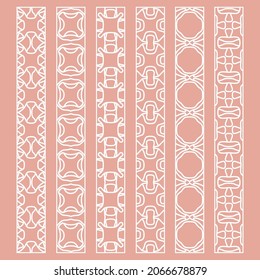 Vector set of line borders with geometric repeating texture. Isolated design elements for page decoration, headline, banners, wedding invitation cards. Fashion white lace collection