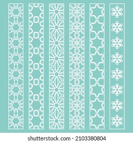 Vector set of line borders with geometric repeating texture. Isolated design elements for page decoration, headline, banners, wedding invitation cards. Fashion white lace collection