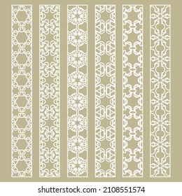 Vector set of line borders with geometric repeating texture. Isolated design elements for page decoration, headline, banners, wedding invitation cards. Fashion white lace collection