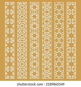 Vector set of line borders with geometric repeating texture. Isolated design elements for page decoration, headline, banners, wedding invitation cards. Fashion white lace collection