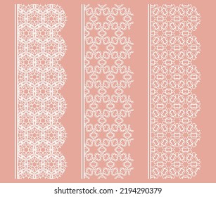 Vector set of line borders with geometric repeating texture. Isolated design elements for page decoration, headline, banners, wedding invitation cards. Fashion white lace collection