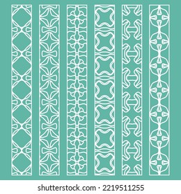 Conjunto vectorial de bordes de línea con textura repetitiva geométrica. Elementos de diseño aislados para la decoración de páginas, titular, banners, tarjetas de invitación para bodas. Colección de encajes blancos de moda