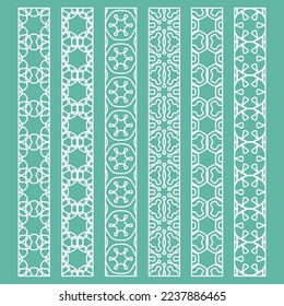 Vector set of line borders with geometric repeating texture. Isolated design elements for page decoration, headline, banners, wedding invitation cards. Fashion white lace collection