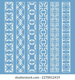 Vector set of line borders with geometric repeating texture. Isolated design elements for page decoration, headline, banners, wedding invitation cards. Fashion white lace collection