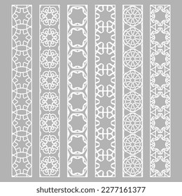 Vektorsatz von Zeilengrenzen mit geometrischer Wiederholung. Einzige Design-Elemente für Seitendekoration, Schlagzeile, Banner, Hochzeitseinladungskarten. Fashion-White-Lace-Kollektion