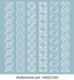 Vector set of line borders with geometric repeating texture. Isolated design elements for page decoration, headline, banners, wedding invitation cards. Fashion white lace collection