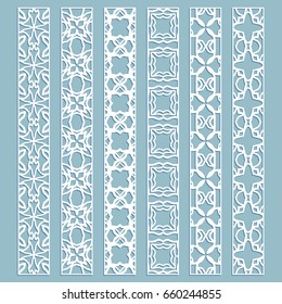 Vector set of line borders with geometric repeating texture. Isolated design elements for page decoration, headline, banners, wedding invitation cards. Fashion white lace collection