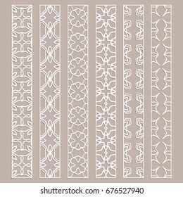 Vector set of line borders with geometric repeating texture. Isolated design elements for page decoration, headline, banners, wedding invitation cards. Fashion white lace collect