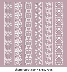 Vector set of line borders with geometric repeating texture. Isolated design elements for page decoration, headline, banners, wedding invitation cards. Fashion white lace collection