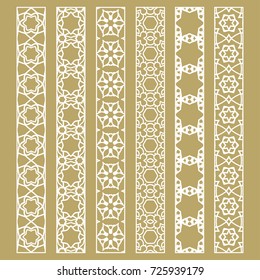 Vector set of line borders with geometric repeating texture. Isolated design elements for page decoration, headline, banners, wedding invitation cards. Fashion white lace collection