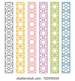 Vector set of line borders with geometric repeating texture. Isolated design elements for page decoration, headline, banners, wedding invitation cards. Fashion colorful lace collection