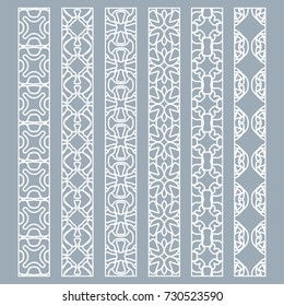 Vector set of line borders with geometric repeating texture. Isolated design elements for page decoration, headline, banners, wedding invitation cards. Fashion white lace collection