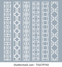 Vector set of line borders with geometric repeating texture. Isolated design elements for page decoration, headline, banners, wedding invitation cards. Fashion white lace collection