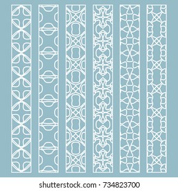 Vector set of line borders with geometric repeating texture. Isolated design elements for page decoration, headline, banners, wedding invitation cards. Fashion white lace collection