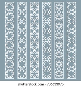 Vector set of line borders with geometric repeating texture. Isolated design elements for page decoration, headline, banners, wedding invitation cards. Fashion white lace collection