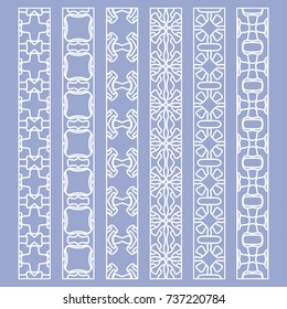 Vector set of line borders with geometric repeating texture. Isolated design elements for page decoration, headline, banners, wedding invitation cards. Fashion white lace collection