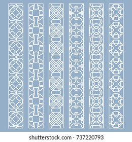 Vector set of line borders with geometric repeating texture. Isolated design elements for page decoration, headline, banners, wedding invitation cards. Fashion white lace collection
