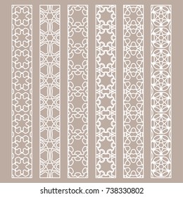 Vector set of line borders with geometric repeating texture. Isolated design elements for page decoration, headline, banners, wedding invitation cards. Fashion white lace collection