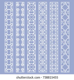 Vector set of line borders with geometric repeating texture. Isolated design elements for page decoration, headline, banners, wedding invitation cards. Fashion white lace collection