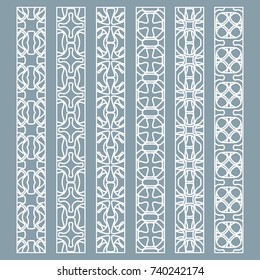 Vector set of line borders with geometric repeating texture. Isolated design elements for page decoration, headline, banners, wedding invitation cards. Fashion white lace collection
