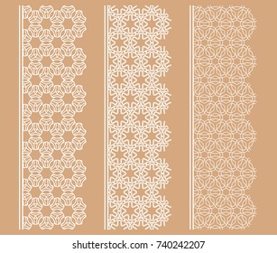 Vector set of line borders with geometric repeating texture. Isolated design elements for page decoration, headline, banners, wedding invitation cards. Fashion white lace collection