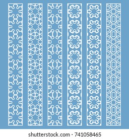 Vector set of line borders with geometric repeating texture. Isolated design elements for page decoration, headline, banners, wedding invitation cards. Fashion white lace collection