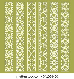 Vector set of line borders with geometric repeating texture. Isolated design elements for page decoration, headline, banners, wedding invitation cards. Fashion white lace collection