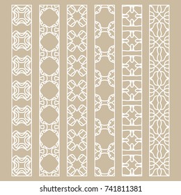 Vector set of line borders with geometric repeating texture. Isolated design elements for page decoration, headline, banners, wedding invitation cards. Fashion white lace collection