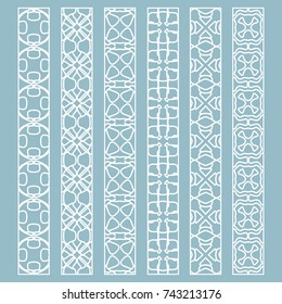 Vector set of line borders with geometric repeating texture. Isolated design elements for page decoration, headline, banners, wedding invitation cards. Fashion white lace collection