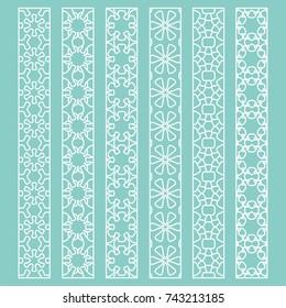 Vector set of line borders with geometric repeating texture. Isolated design elements for page decoration, headline, banners, wedding invitation cards. Fashion white lace collection