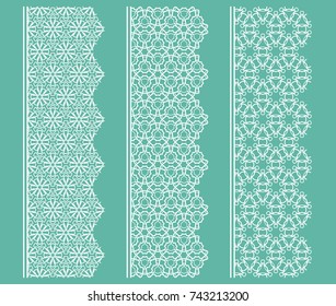 Vector set of line borders with geometric repeating texture. Isolated design elements for page decoration, headline, banners, wedding invitation cards. Fashion white lace collection