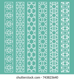 Vector set of line borders with geometric repeating texture. Isolated design elements for page decoration, headline, banners, wedding invitation cards. Fashion white lace collection