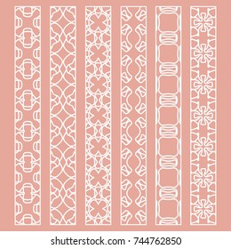 Vector set of line borders with geometric repeating texture. Isolated design elements for page decoration, headline, banners, wedding invitation cards. Fashion white lace collection